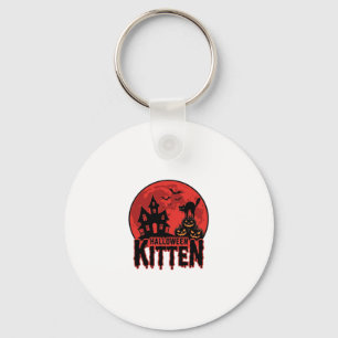 Halloween Kitten Haunted House Cat Graphic_1 Keychain