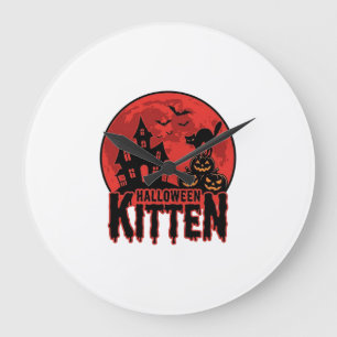 Halloween Kitten Haunted House Cat Graphic_1 Large Clock