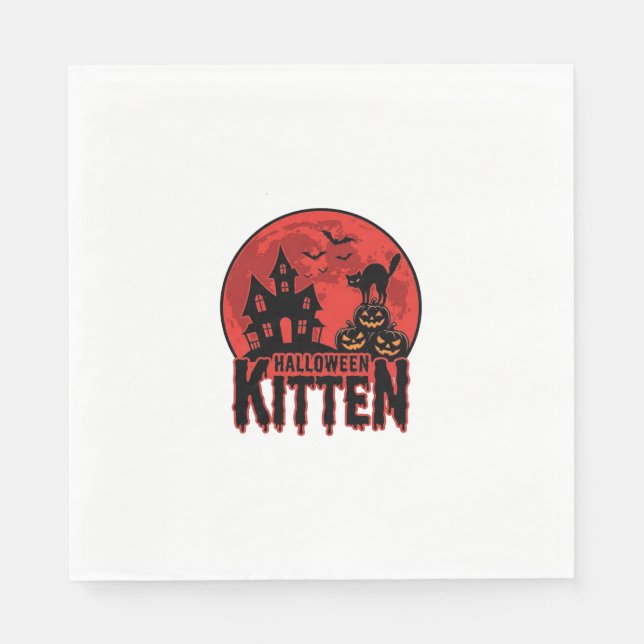 Halloween Kitten Haunted House Cat Graphic_1 Napkin (Front)