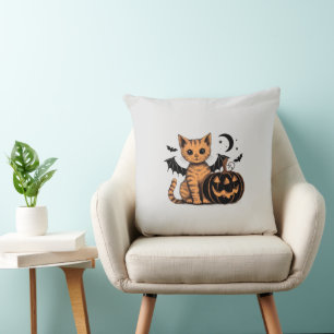 Halloween Kitten Throw Pillow