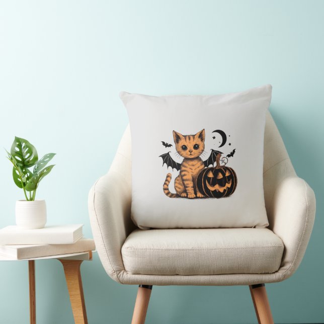 Halloween Kitten Throw Pillow (Chair)