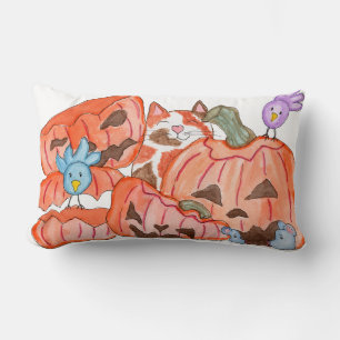 Halloween Kitty and Smashed Pumpkins Lumbar Pillow