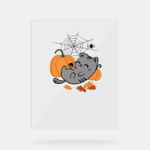 Halloween Kitty and Spiders Classic T-Shirt Acrylic Sign