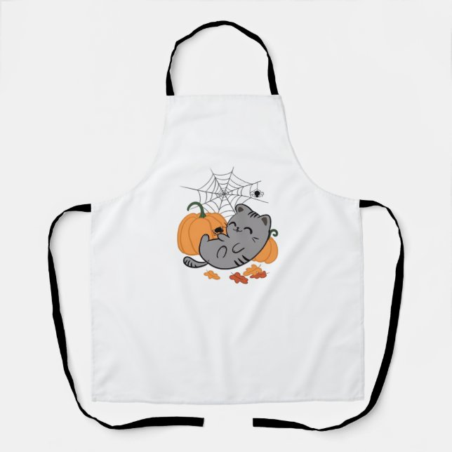 Halloween Kitty and Spiders Classic T-Shirt Apron (Front)