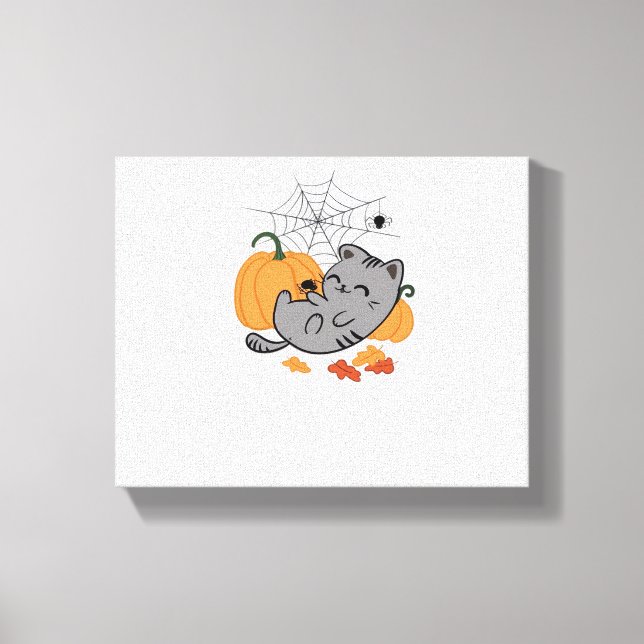 Halloween Kitty and Spiders Classic T-Shirt Canvas Print (Front)
