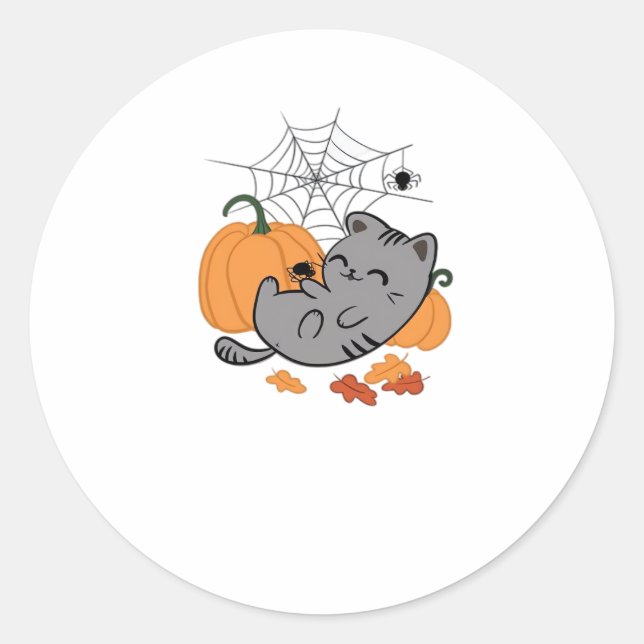 Halloween Kitty and Spiders Classic T-Shirt Classic Round Sticker (Front)