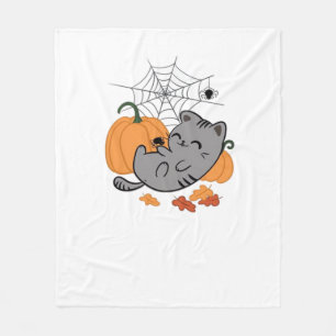 Halloween Kitty and Spiders Classic T-Shirt Fleece Blanket