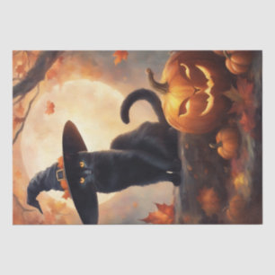 Halloween Kitty Cat in a Witch Hat Decoupage  Tissue Paper