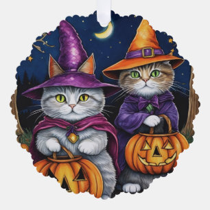 Halloween Kitty Cats in Hats 2 Sides Ornament Card