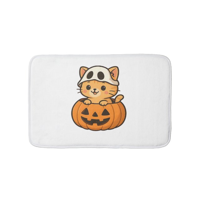 Halloween Kitty inside a pumpkin Classic T-Shirt Bath Mat (Front)