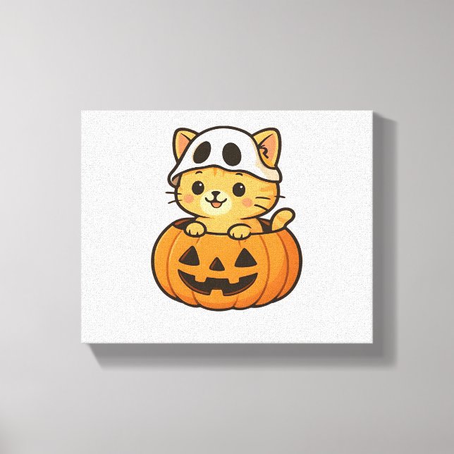 Halloween Kitty inside a pumpkin Classic T-Shirt Canvas Print (Front)