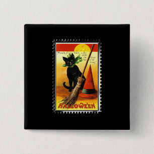 Halloween Kitty Sitting Witches Hat 2 Inch Square Button