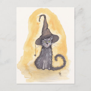 Halloween Kitty Witch Postcard