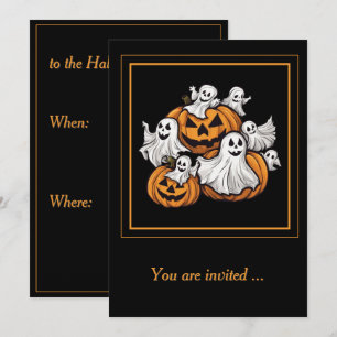 Halloween: Kleine Geister mit Kürbissen -  Invitation