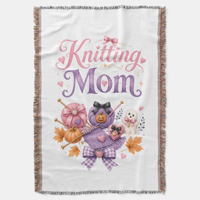 Halloween Knitting Mom - Throw Blanket (Front Vertical)