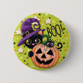 Halloween  kot kreskówka z dyni 2 inch round button