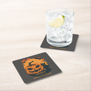 Halloween-Kürbis mit Gefährten Square Paper Coaster