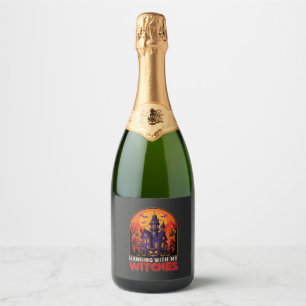 Halloween Laboratory Monster Pumpkin Moon Vector Sparkling Wine Label