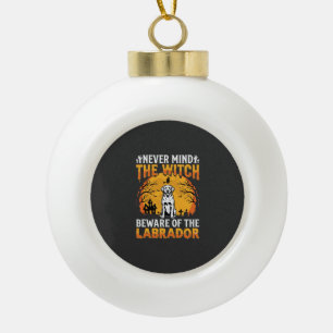 Halloween Labrador Beware of the Dog Ceramic Ball Christmas Ornament
