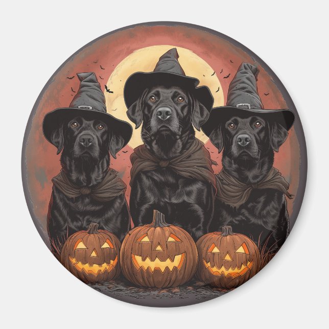 Halloween Labrador Retriever Dogs Witch Hats Magnet (Front)