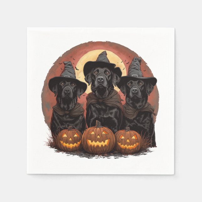 Halloween Labrador Retriever Dogs Witch Hats Napkin (Front)