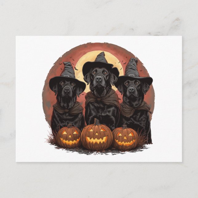 Halloween Labrador Retriever Dogs Witch Hats Postcard (Front)