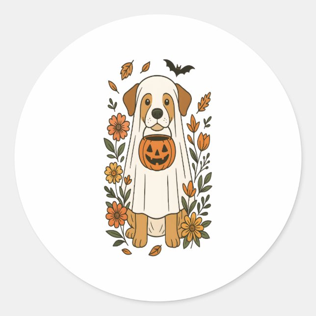 Halloween Labrador Retriever Flowers Classic Round Sticker (Front)