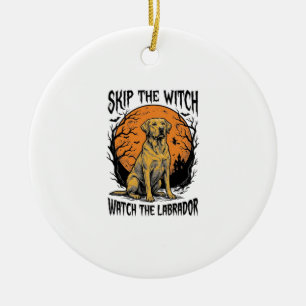 Halloween Labrador Shirt with Spooky Dog Warning_1 Ceramic Ornament