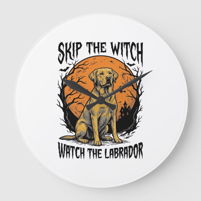 Halloween Labrador Shirt with Spooky Dog Warning_1 Large Clock (Front)
