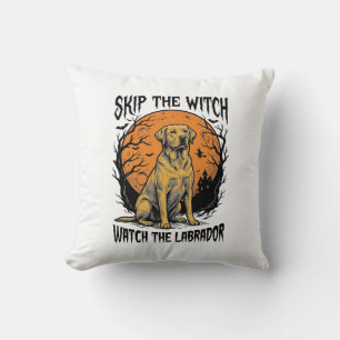 Halloween Labrador Shirt with Spooky Dog Warning_1 Throw Pillow