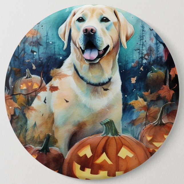 Halloween Labrador With Pumpkins Scary 6 Inch Round Button (Front)