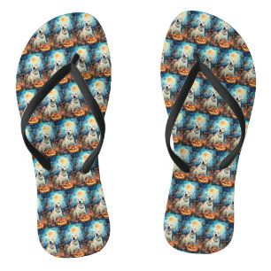 Halloween Labrador With Pumpkins Scary Flip Flops