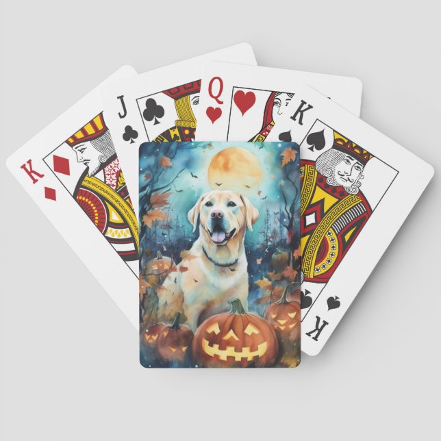 Halloween Labrador With Pumpkins Scary Playing Cards (Back)