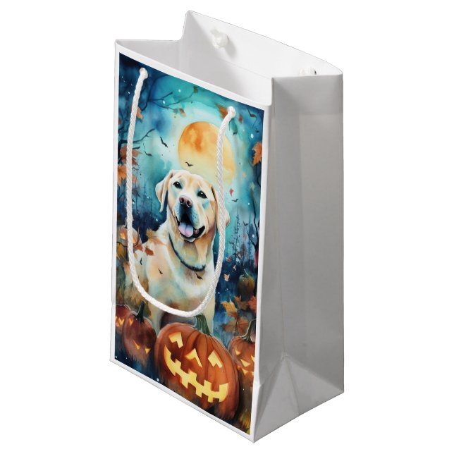 Halloween Labrador With Pumpkins Scary Small Gift Bag (Front Angled)