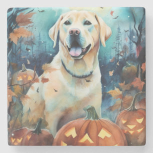 Halloween Labrador With Pumpkins Scary Stone Coaster