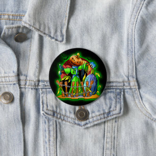 Halloween Lady Scarecrow Pumpkin Head RIP Bats 3 Inch Round Button