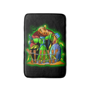 Halloween Lady Scarecrow Pumpkin Head RIP Bats   Bath Mat