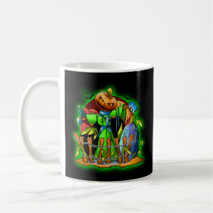 Halloween Lady Scarecrow Pumpkin Head RIP Bats Coffee Mug