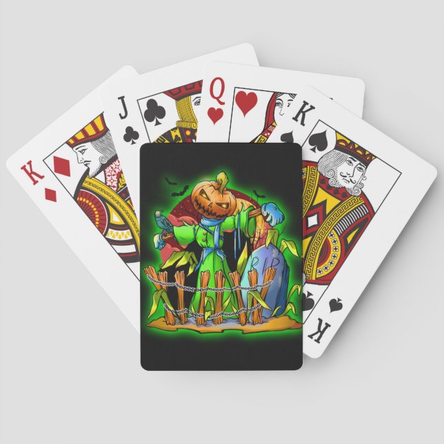 Halloween Lady Scarecrow Pumpkin Head RIP Bats  Playing Cards (Back)