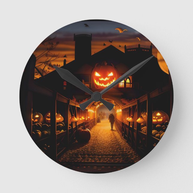 Halloween Landscape Five Round Clock (Front)