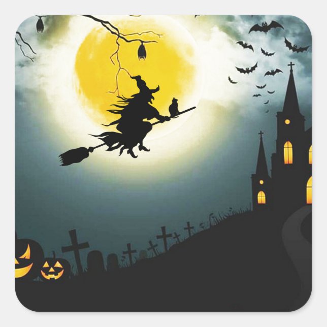 Halloween landscape square sticker (Front)