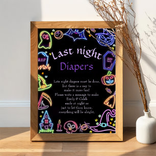 Halloween "Late Night Diapers" Baby Shower Game Po Poster