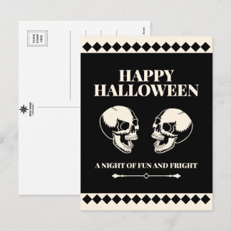 Halloween Laughing Skulls Fun and Fright Holiday Postcard