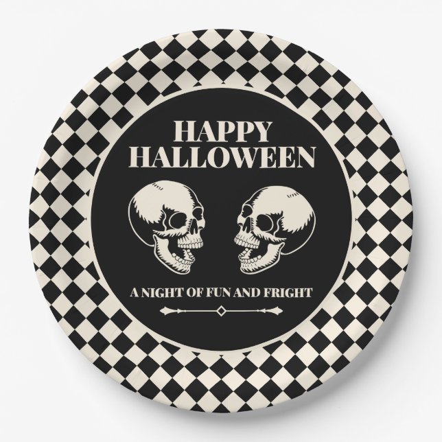 Halloween Laughing Skulls Fun and Fright Paper Plate (Front)