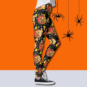 Halloween Leggings Jack-O-Lanterns Orange Citrouil