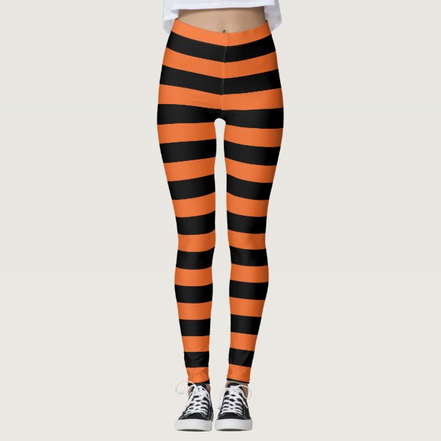 Halloween Leggings Orange Et Black Striped (Devant)