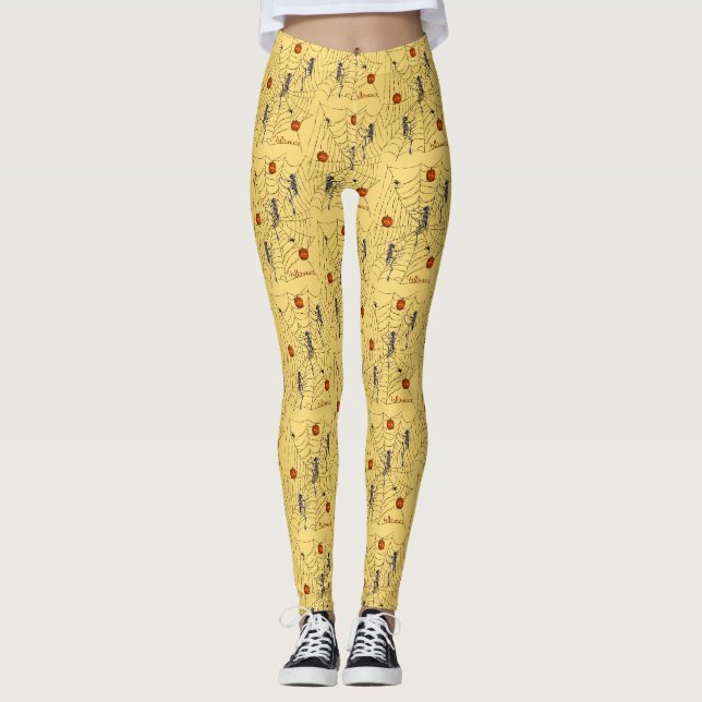 Halloween Leggings Skeletons, Web, Citrouille (Devant)
