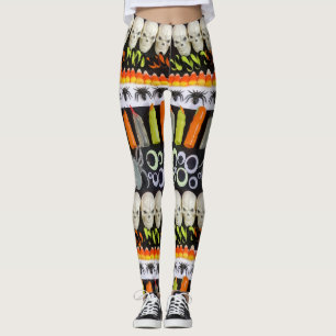 Halloween Leggings - Stripes of Skulls, Spiders