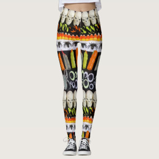 Halloween Leggings - Stripes of Skulls, Spiders