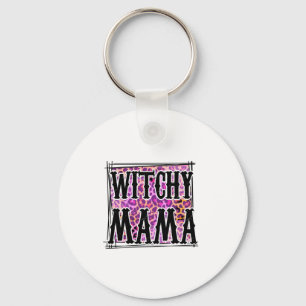 Halloween Leopard Witchy Mama Birthday Keychain
